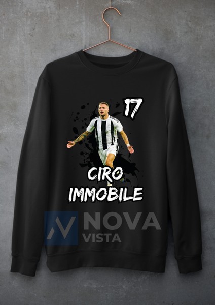 Biy Store Ciro Immobile 17 Numara Fotoğraf Forma Baskılı Unisex Bisiklet Yaka Spor Sweatshirt