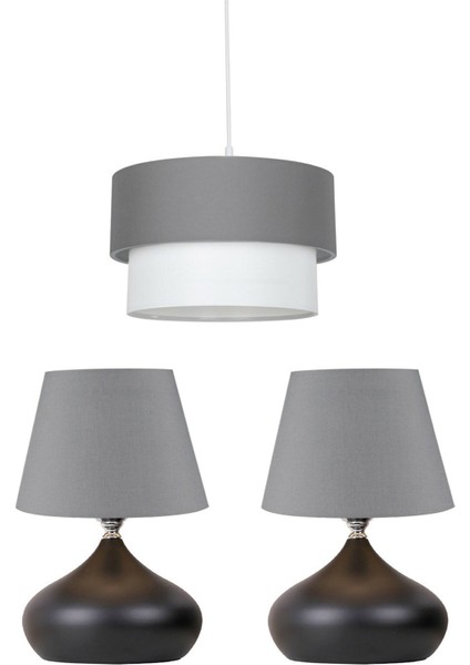 3 Lü Lü x Avize ve Abajur Seti Antrasit