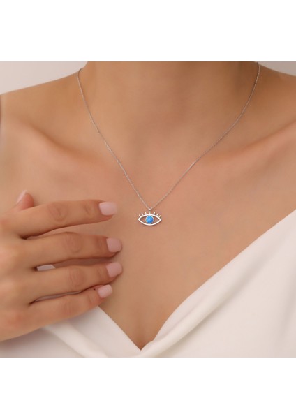 925 Ayar Gümüş Mavi Opal Taşlı Göz Kolye fiyatları