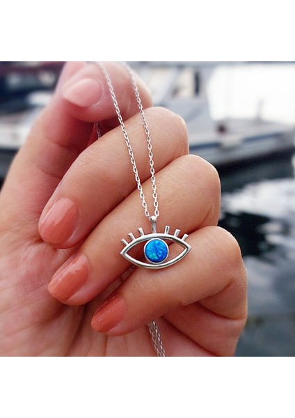 925 Ayar Gümüş Mavi Opal Taşlı Göz Kolye modelleri