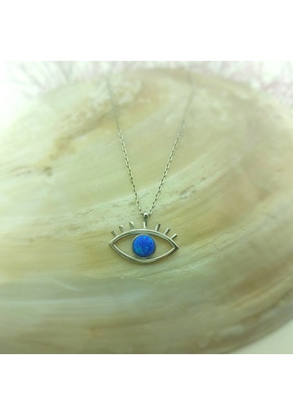 925 Ayar Gümüş Mavi Opal Taşlı Göz Kolye fırsatları