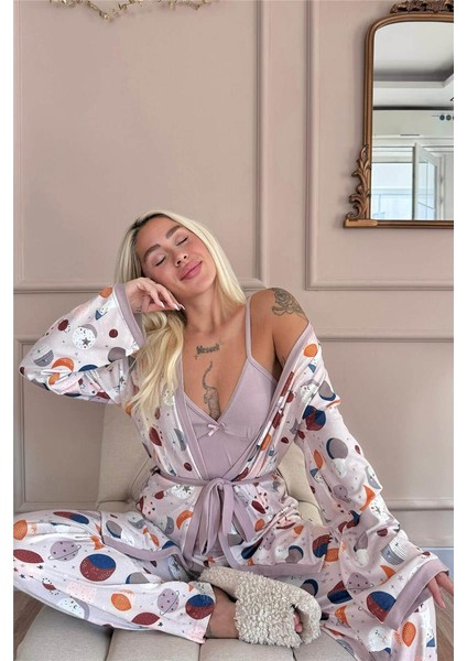 Mor Aydede Desenli Termal Sabahlıklı Kadın Pijama Takımı fiyatları