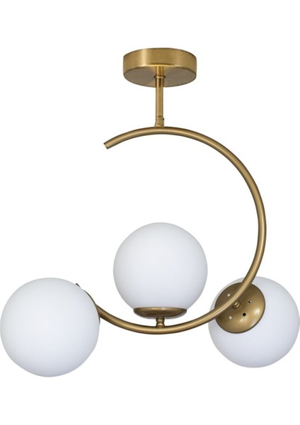 Hilal C Model Modern Spor Glop Beyaz Camlı Gold 3lü Plafonyer Avize fiyatları