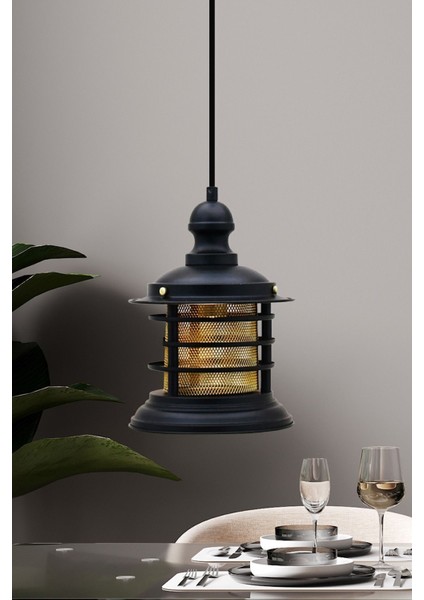 Siyah Vintage Avize Tekli Modern Dekoratif Sarkıt Lamba Salon Kafe Mutfak Showroom Otel Bar