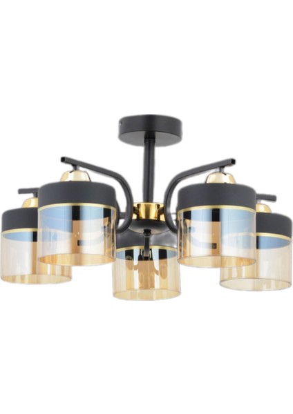 Fırat 5 Li Modern Plf (Siyah Gold) Bal Camlı Salon Mutfak Yatak Odası Genç Odası Avize fiyatları