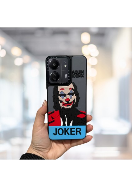 Redmi 13C 4g Tlp Gri Zemin Üzerine Joker Kabartmalı 3D Stylısh Kabartmalı Kapak