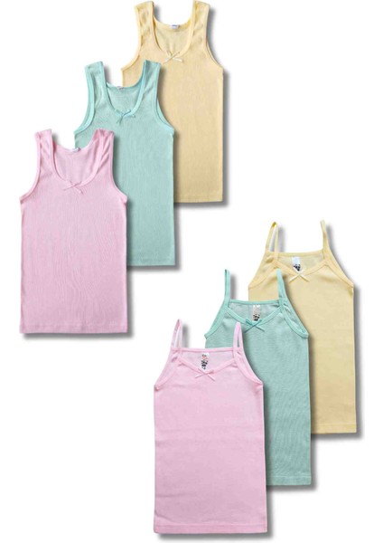 %100 Pamuklu Kız Çocuk Atlet Fanila Iç Çamaşır 6lı Set