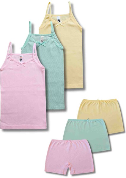 %100 Pamuklu Kız Çocuk İnce Askı Atlet Fanila Boxer Külot Iç Çamaşır 3lü Set