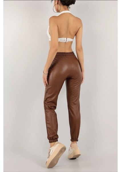 Paça ve Beli Lastikli Içi Şardonlu Bağcıklı Deri Pantolon modelleri