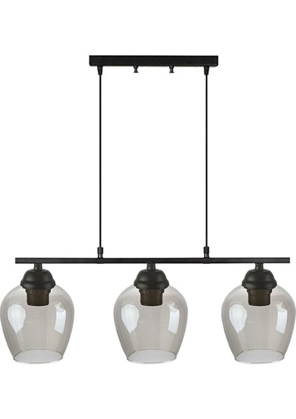 Sezar 110 Modern Tasarım Salon - Mutfak - Yemek Masası - Siyah Renk Füme Camlı 3 Lü Avize