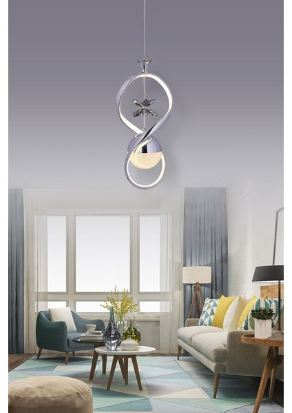 Infinity 3 Renk Gümüş ( Sarı Beyaz ve Gün Işığı ) Lu x ury LED Kristal Taşlı Avize Concept