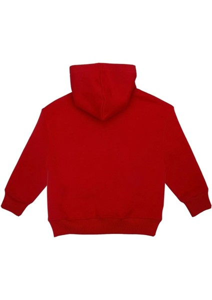 Erkek Çocuk Baskılı Şardonlu Kapişonlu Sweatshirt - Kırmızı