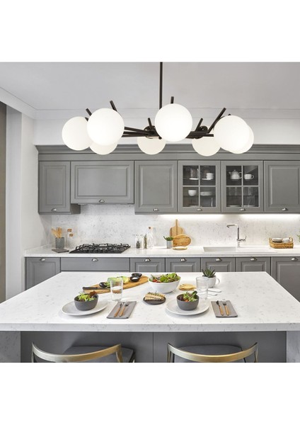 Sara 8li Siyah Beyaz Camlı Modern Genç Odası Yemek Masası Üstü Retro Salon Avize fiyatları