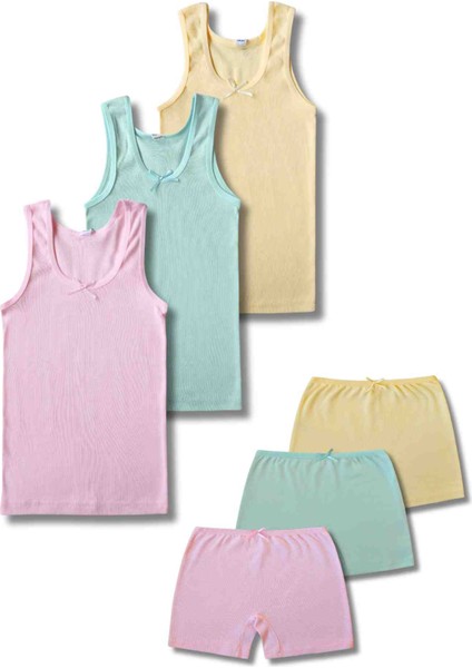%100 Pamuklu Kız Çocuk Kalın Askı Atlet Fanila Boxer Külot Iç Çamaşır 3lü Set