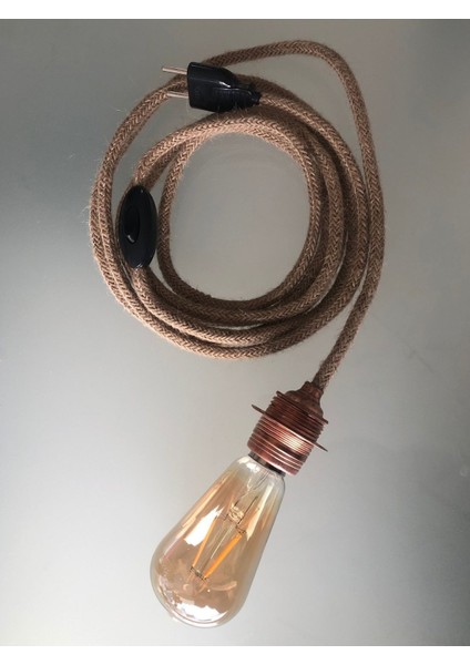 Jüt Halat Sarkıt Avize Anahtarlı Duy 5mt Bakır Rengi ( Edison Ampul Dahildir)
