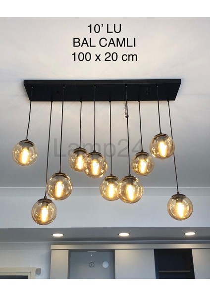 Dali Serisi 10'lu Yemek Masası Avizesi - Bal Glop Camlı