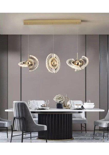 Modern Lu x ury E x clusive Crystal Üçlü Sıralı LED Avize Gold Sarı Ledli Avize fiyatları