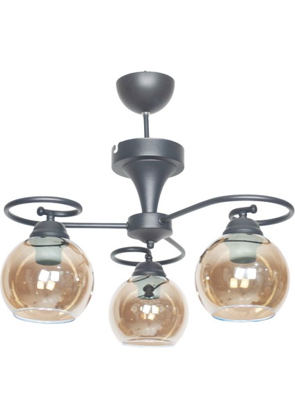 Yonca Modern Siyah Renk Füme Camlı Salon - Mutfak - Yatak Odası 3 Lü Avize