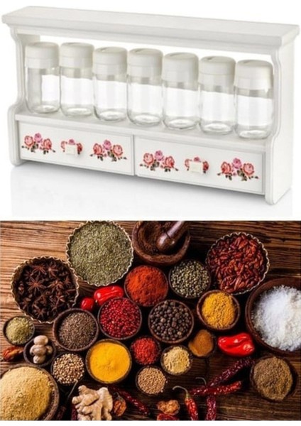 031 Lüks 7'li Çekmeceli Baharat Seti (Vıolet)
