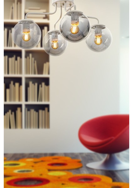 Yağmur 4.lü Beyaz-Füme Camlı Avize