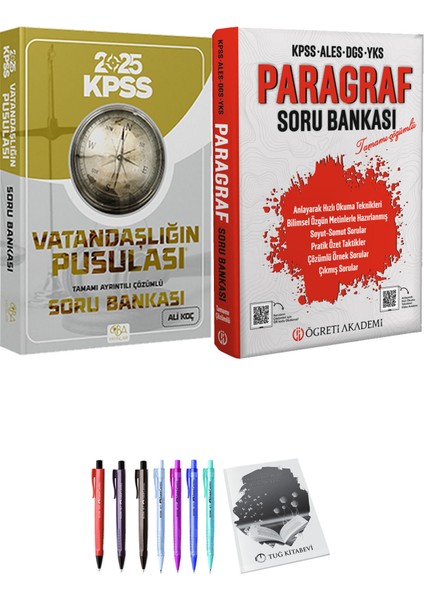 CBA Öğreti Akademi KPSS ALES DGS YKS Paragraf Soru Bankası - Cba Yayınları 2025 KPSS Vatandaşlığın Pusulası Soru Bankası Çözümlü + Hediyeli