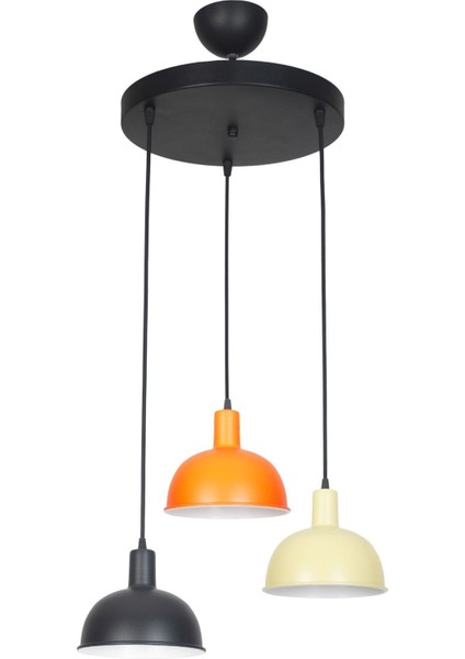 Prag Modern Çocuk Odası - Cafe - Salon - Mutfak 3 Lü Siyah Turuncu Krem Renk Sarkıt 3 Lü Avize