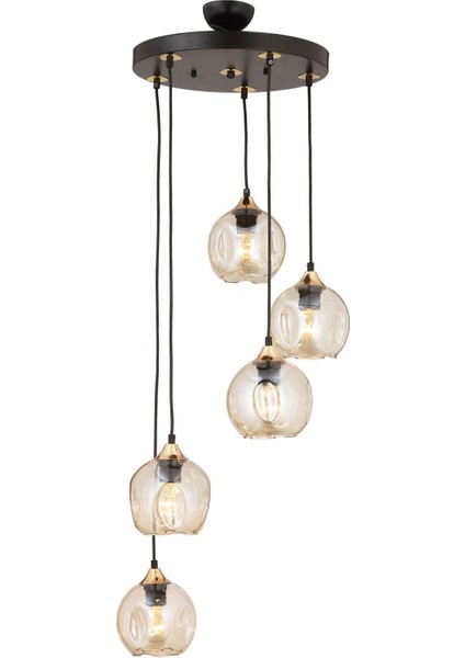 Karya 5li Yuvarlak Siyah Gold Modern Sarkıt Genç Odası Yatak Odası Retro Salon Avize modelleri