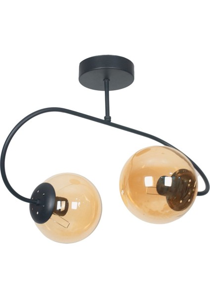 Berlin Modern Tasarım Siyah Renk Bal Camlı Plafonyer Salon - Mutfak - Yatak Odası 2 Li Avize