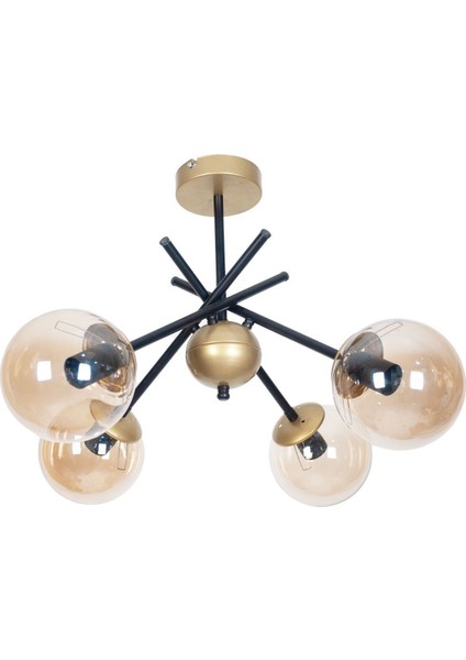 Truva Modern Tasarım Eskitme Detaylı Siyah Renk Bal Camlı Salon - Mutfak - Yatak Odası 4 Lü Avize