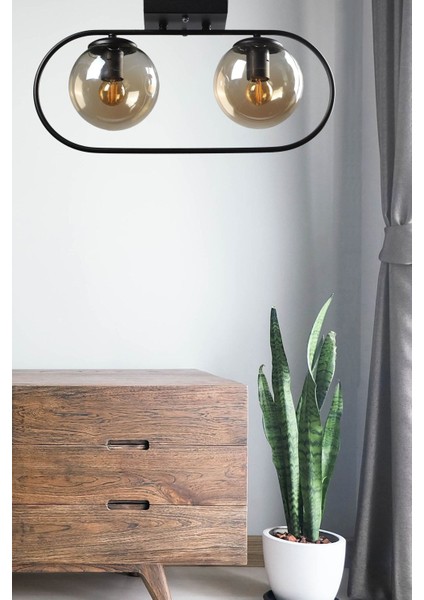 Sühan 2.li Sıralı Siyah Bal Glob Camlı Avize