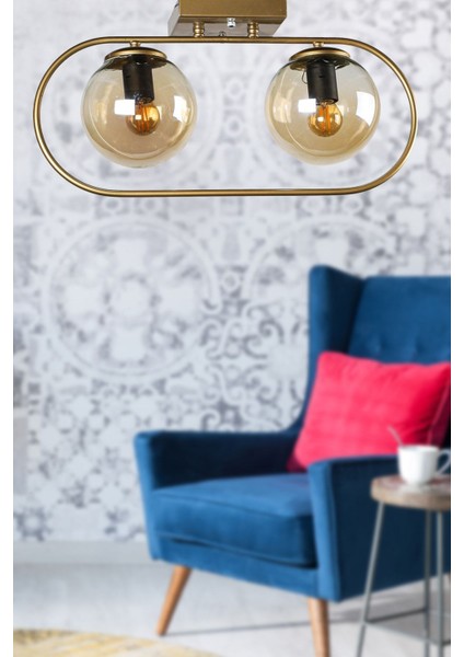 Sühan 2.li Sıralı Eskitme Bal Glob Camlı Avize