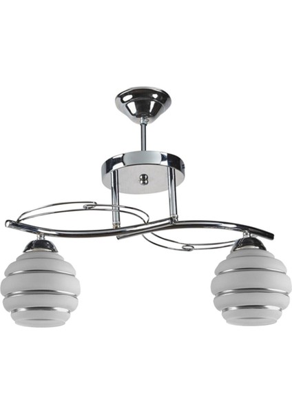 Rengin Modern Krom Renk 2046 Gümüş Camlı Salon - Mutfak - Yatak Odası 2 Li Avize