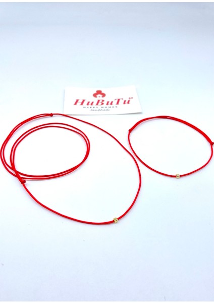 Minimal Kırmızı Ip Bileklik ve Kolye Seti