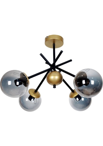 Truva Modern Tasarım Eskitme Detaylı Siyah Renk Füme Camlı Salon - Mutfak - Yatak Odası 4 Lü Avize