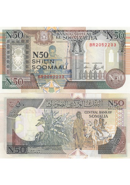 Somali 50 Shilin 1991, P#r2(2), Çil, Eski Yabancı Kağıt Para