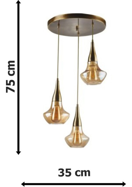 Fora Retro Rustik Eskitme Renk Kasa Bal Camlı Salon - Mutfak - Yatak Odası 3 Lü Avize modelleri