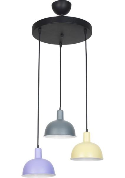 Prag Modern Çocuk Odası - Cafe - Salon - Mutfak 3 Lü Antrasit Lila Krem Renk Sarkıt 3 Lü Avize