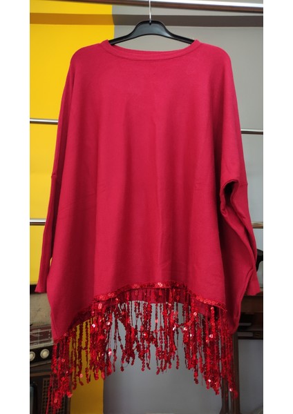 Kadın Böğürtlen Renk Pul Detaylı Yumuşak Dokulu Triko Tunik Bluz fırsatları