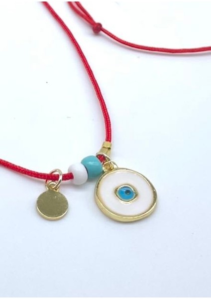Minimal Nazar Boncuklu Kırmızı Ip Bileklik ve Kolye Seti