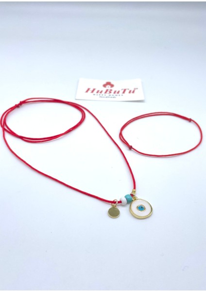 Minimal Nazar Boncuklu Kırmızı Ip Bileklik ve Kolye Seti fiyatları