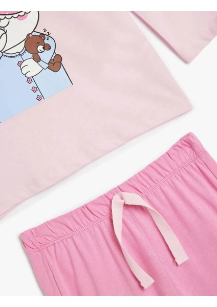 Tavşan Baskılı Uzun Kollu Pamuklu Pembe Kız Çocuk Pijama Takımı 5WLK40017MK fiyatları