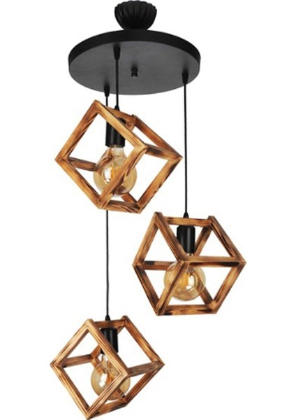 Doğal Ahşap Kutu 3 Lü Ahşap Avize