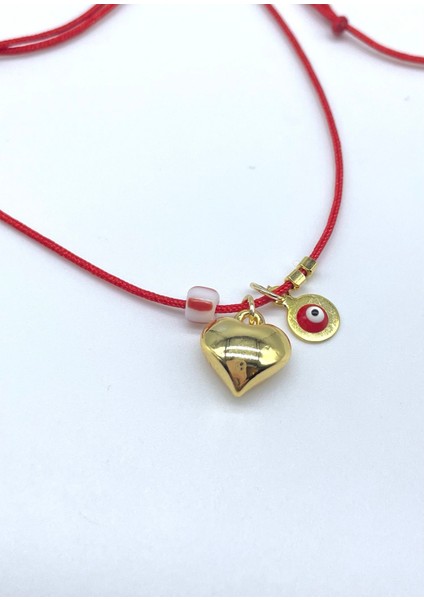 Minimal Nazar Boncuklu Sevgi Kırmızı Ip Bileklik ve Kolye Seti