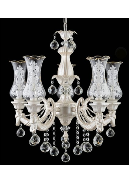 5 Kollu Klasik Taşlı Salon Avize