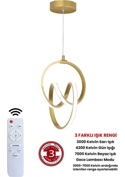 3 Renk Gold Kumandalı Dimmerli 4 Modlu Modern Sarkıt Imza LED Avize