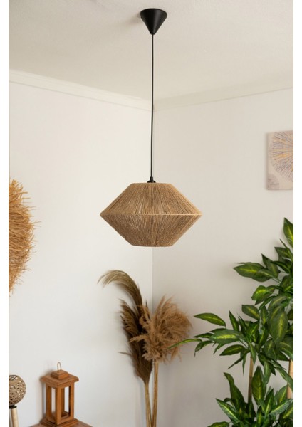 Bohem Avize Rustik Rattan Avize Hasır Avize Jüt Avize El Yapımı Boho Doğal Chandelier