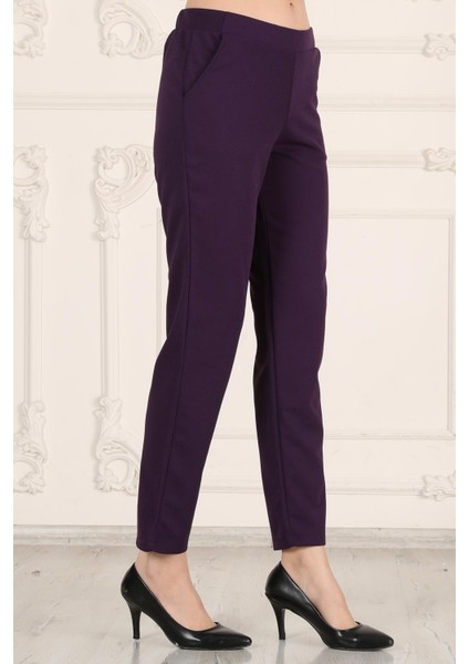 Beli Lastikli Cepli Krep Skuba Havuç Kesim Pantalon-Mor fırsatları
