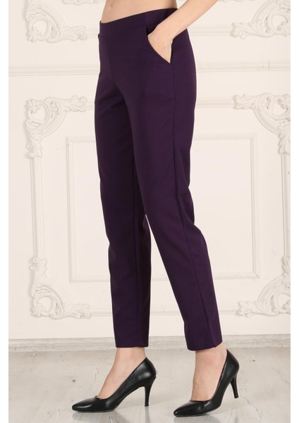Beli Lastikli Cepli Krep Skuba Havuç Kesim Pantalon-Mor indirimleri
