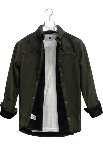 Cafes Uzun Kol Slim Fit Erkek Süet GÖMLEK-6959