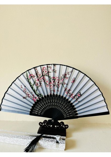 - Kaliteli Hediyelik Yeşil Ağaç Desenli Hediyelik Yelpaze, Nazar Boncuğu Küpe Ile